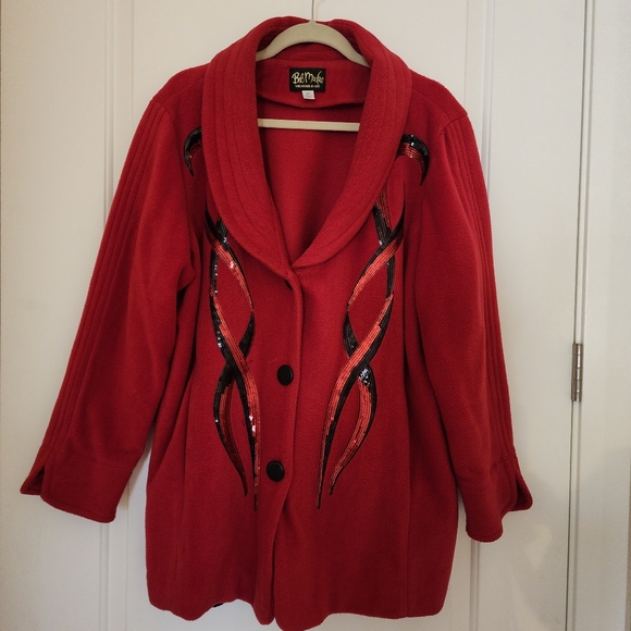 Bob Mackie Red Blazer with Black Embellishments - Picture 1 of 3